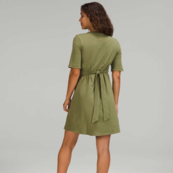 Lululemon Cotton Wrap-Front T-Shirt Dress - Bronze Green - Size 6 - Picture 2 of 11